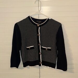 Black and White Striped Women's Cardigan